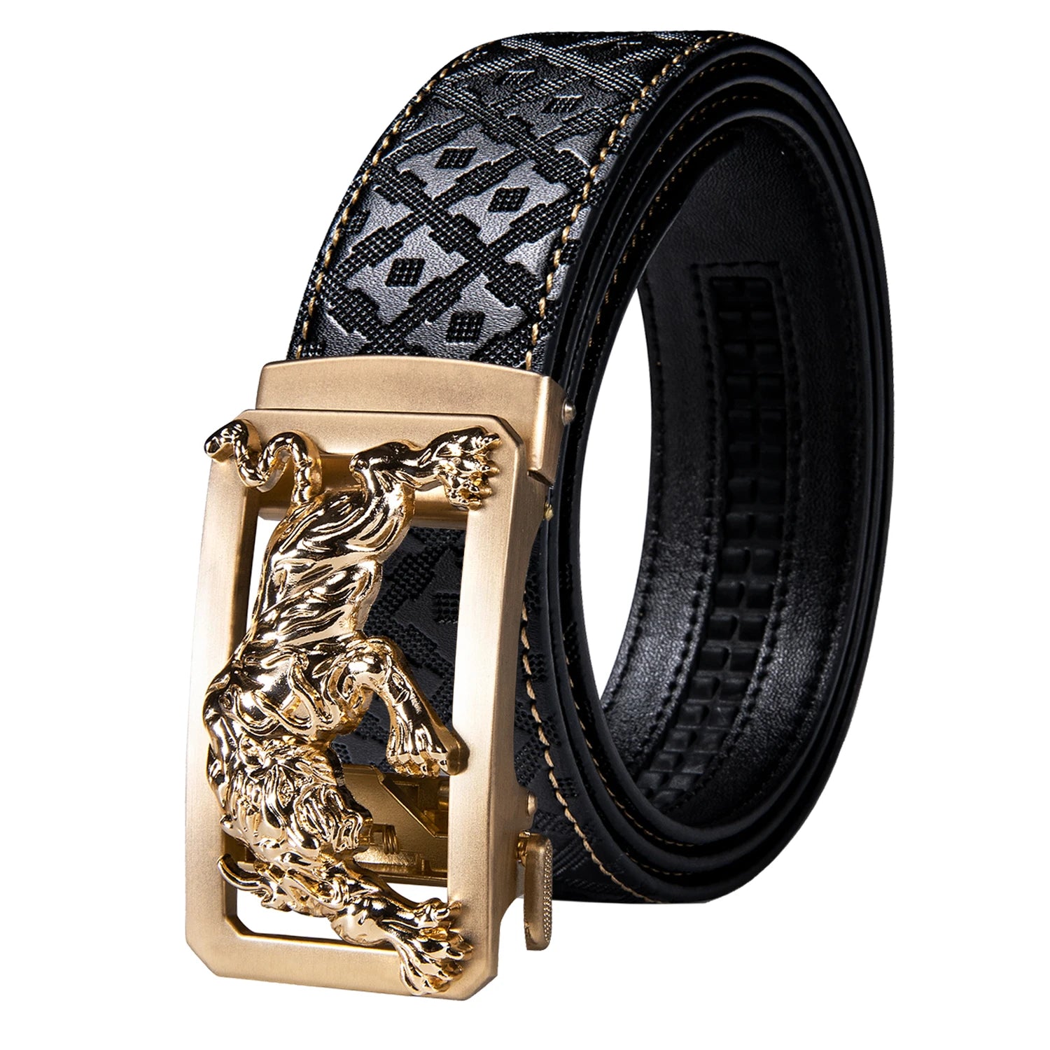High quality black cowhide men's belt with automatic buckle 130cm