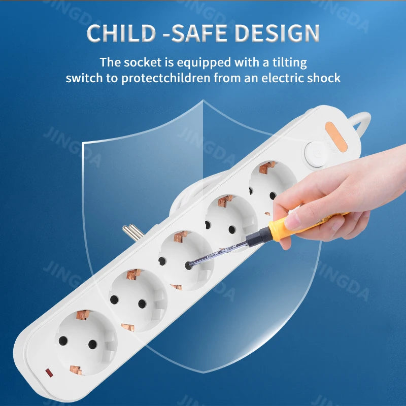 Ổ Cắm Điện EU 3/4/5 Cổng, Công Tắc Riêng, Dây 2m