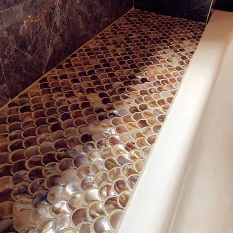 31x31cm 3D Fish Scale Fan-shaped Shell Square Mosaic Kitchen Bathroom Living Room Porch TV Background Wall Tile Self-adhesive