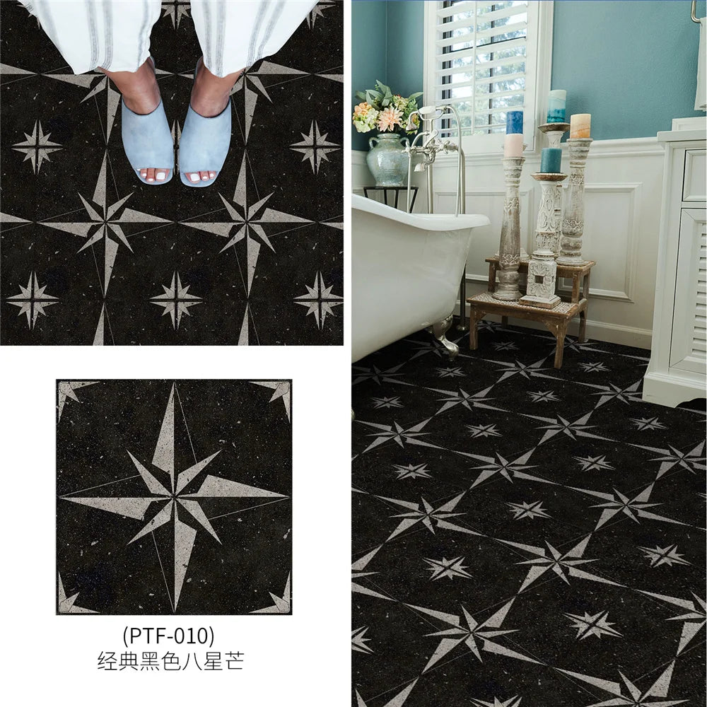 Black And White Mosaic Tiles Marble Texture Floor Sticker Kitchen Floor Renovation Decorative Stickers Self-adhesive Wallpaper