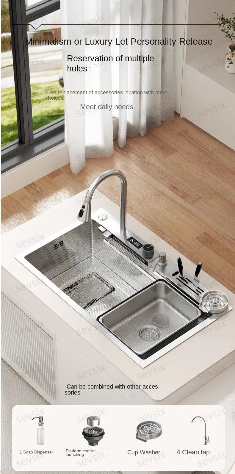 Chậu rửa bếp thông minh hiện đại chống xước bạc