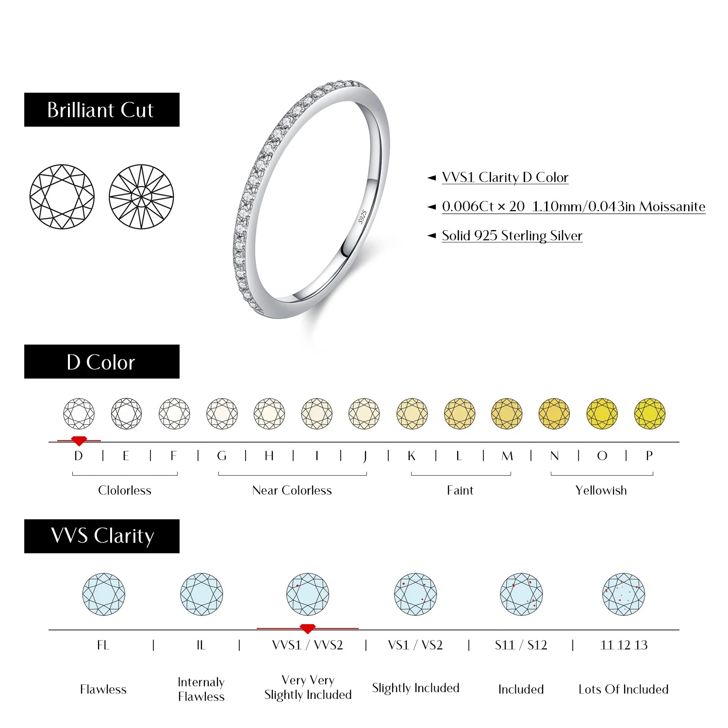 MODIAN D Color Moissanite 925 Sterling Silver Classic Simple Round Hoop Earrings Ring For Women Daily Fine Jewelry Set