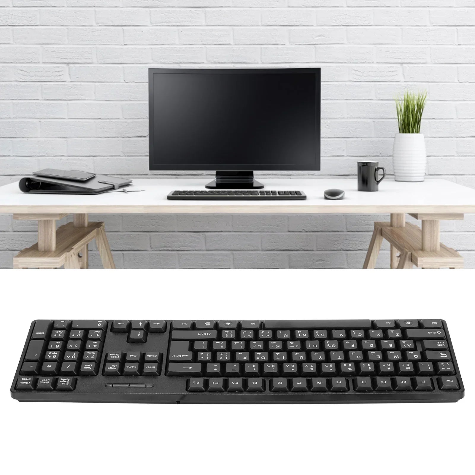 Durable USB mechanical keyboard, smooth typing, bilingual Arabic-English