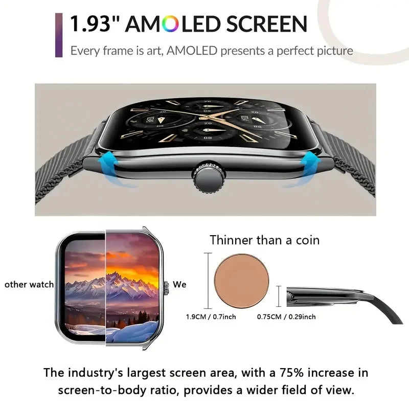 Đồng hồ thông minh mỏng nhẹ 1.96'' hỗ trợ 100+ môn thể thao