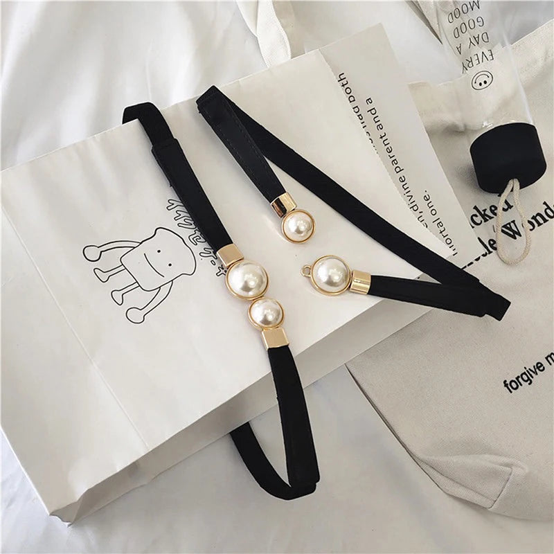 Thắt Lưng Nữ Đính Ngọc Trai Thanh Lịch Co Giãn