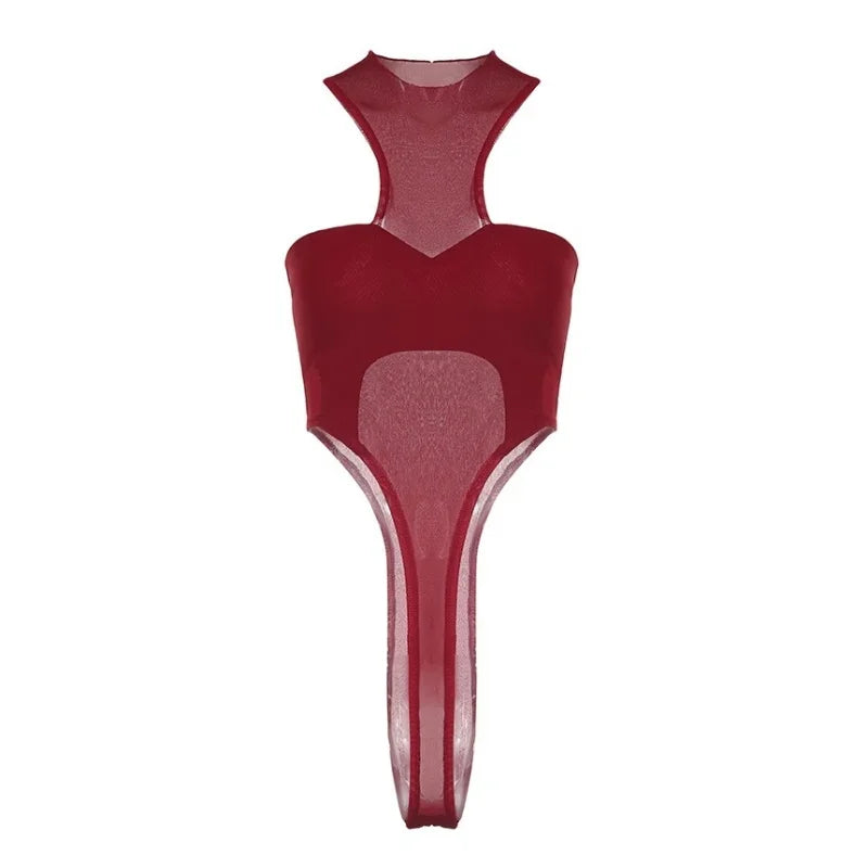 Bodysuit Đỏ Sexy Lưới Trong Suốt - Y2K Nữ Tính - Daisan Mart
