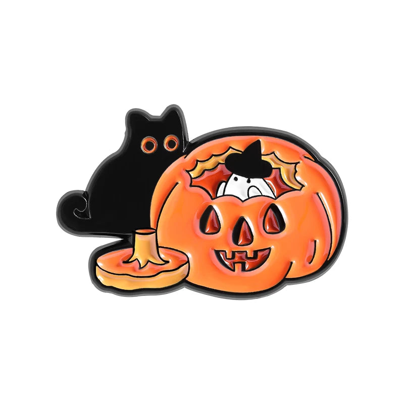 Halloween Pumpkin Animal Enamel Pins Ghost Capybara Grim Reaper Duck Spooky Season Brooches Lapel Badge Jewelry Gift for Friends