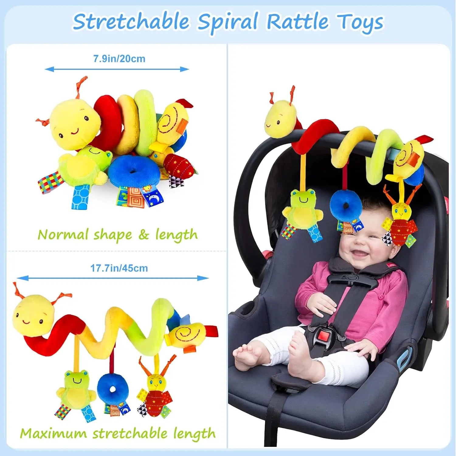 Soft twisting hanging toy for baby on stroller, car seat