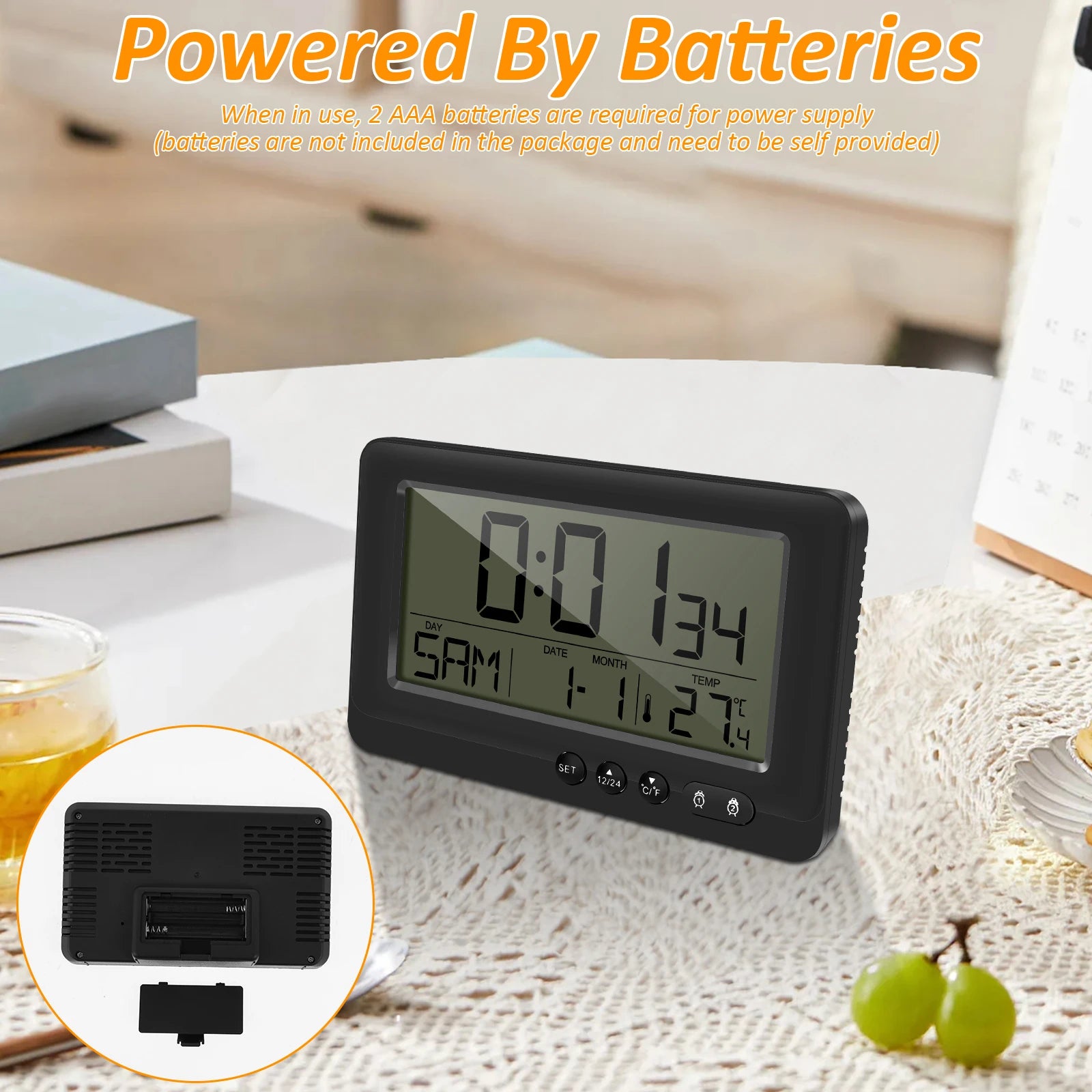 Đồng hồ treo tường LCD điện tử đa chức năng 12/24H