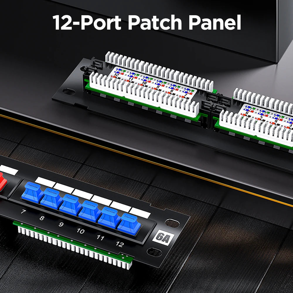 Bảng Patch Panel 12 Cổng Cat6A AMPCOM kèm Giá Treo - Daisan Mart