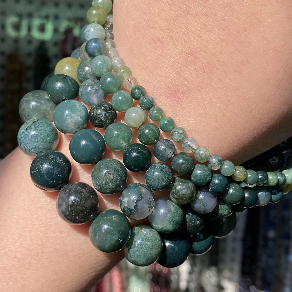 Natural moss agate beads 4-12mm for bracelets