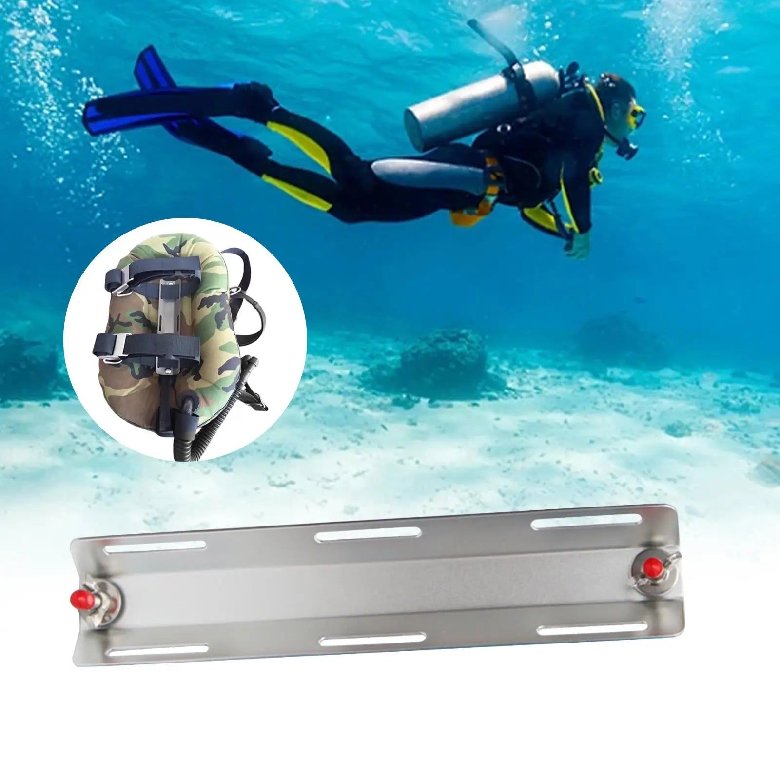Scuba Diving Backplate 12.20inch in Length Stainless Steel with Mounting Screw for Underwater Crotch Straps Watersports Summer