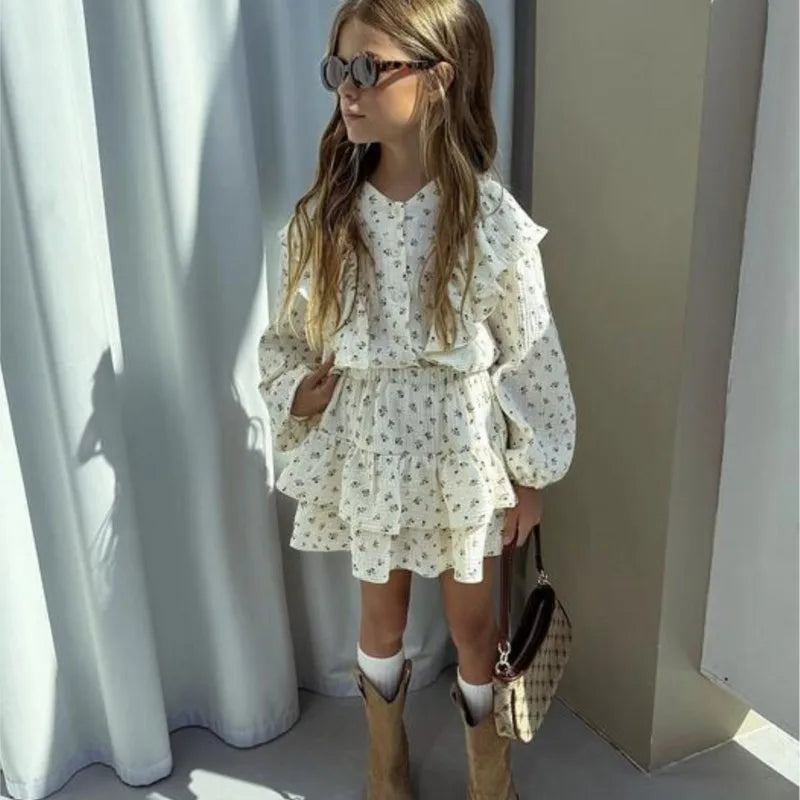 Baby Girl Floral Outfits 2-Piece Layered Top &amp; Skirt 2-7 Years Old