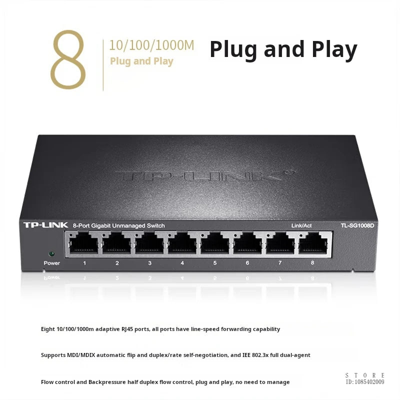 TP-LINK 1000 Mbps 8 Port Gigabit Switch 8 Ports 1000Mbps, Unmanaged Plug and Play TL-SG1008D