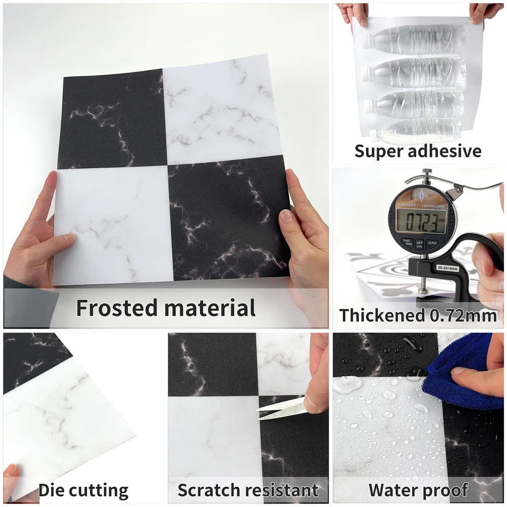 Black And White Mosaic Tiles Marble Texture Floor Sticker Kitchen Floor Renovation Decorative Stickers Self-adhesive Wallpaper