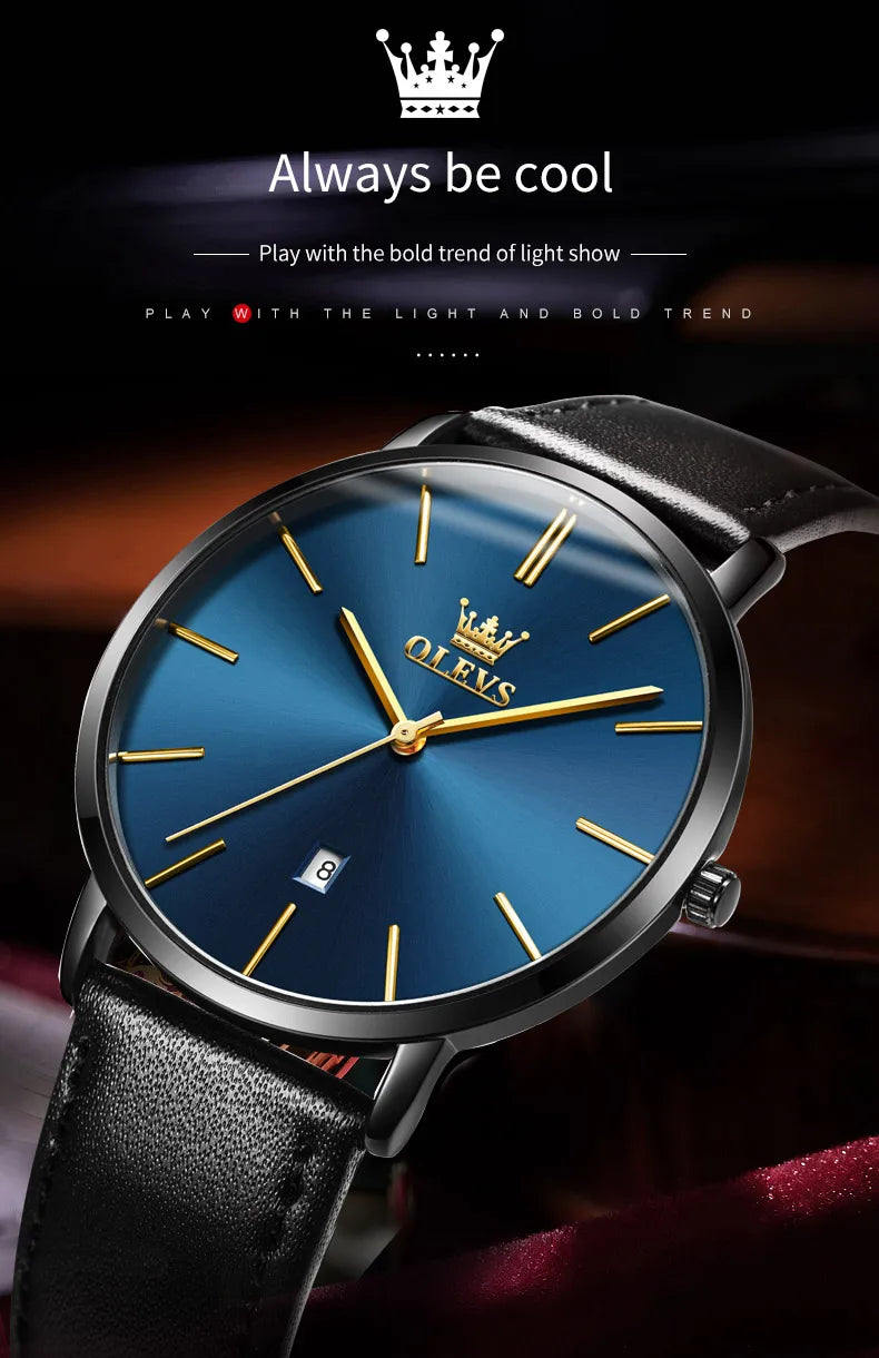 Đồng hồ nam OLEVS siêu mỏng 6.5mm dây da thời trang