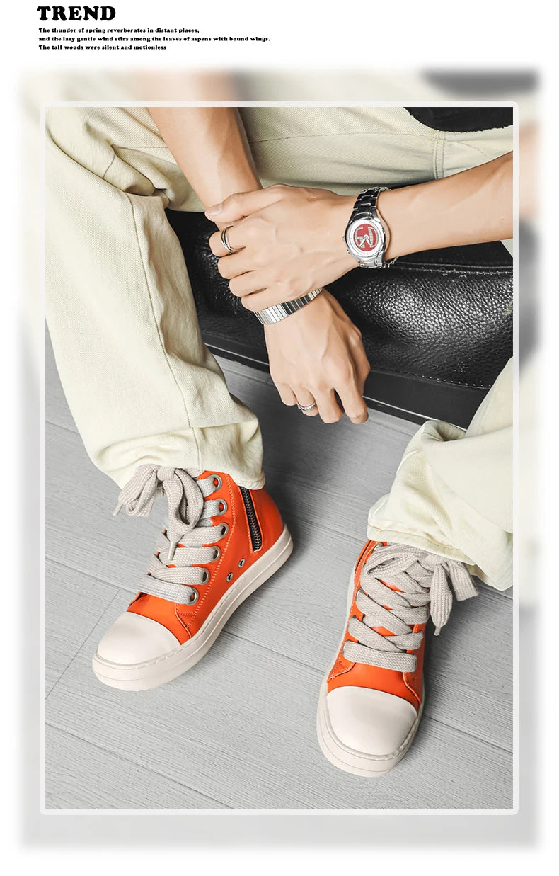Unisex Autumn Winter High-Top Orange Sneakers Fashion