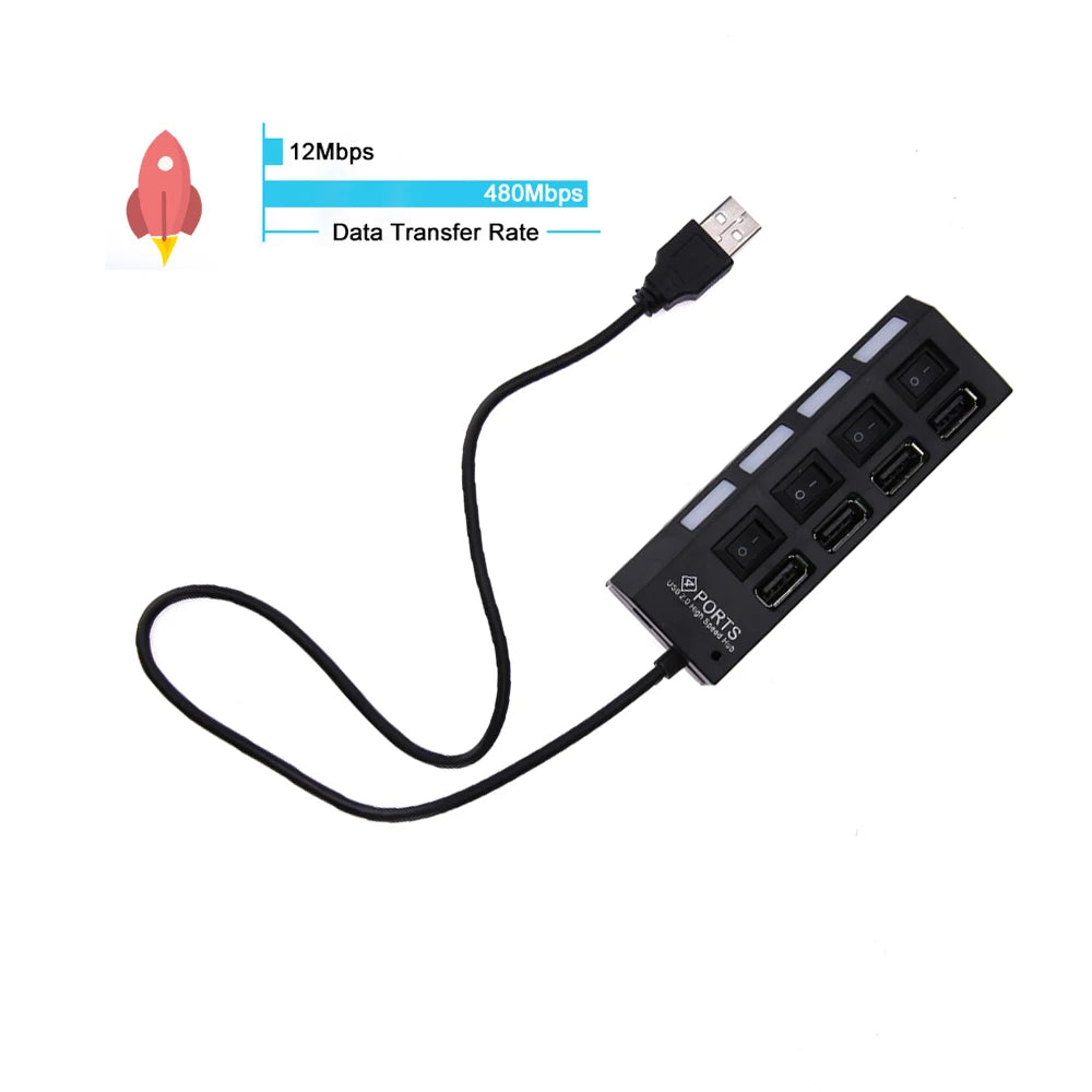 Hub USB 7 Cổng 2.0 Đa Năng với Công Tắc và Cáp Chuyển