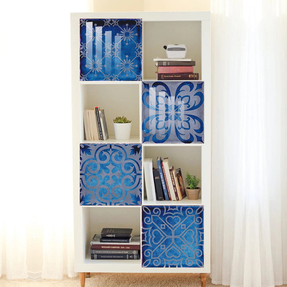 10pcs/set Dream Blue Tile Sticker Kitchen Backsplash Oil-proof Bathroom Waterproof Home Decor Wall Decals Peel &amp; Stick Art Mural