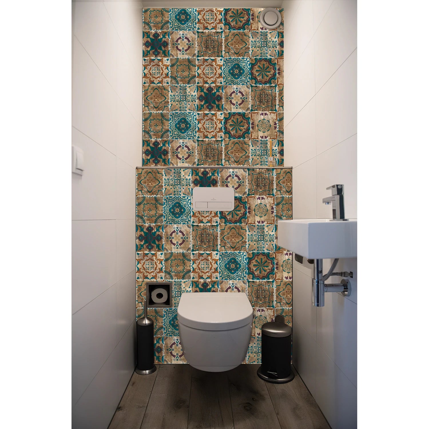 24 Pieces of Moroccan Style PVC Waterproof Self-Adhesive Wall Stickers, Peel and Stick on Living Room and Bedroom Tile Stickers