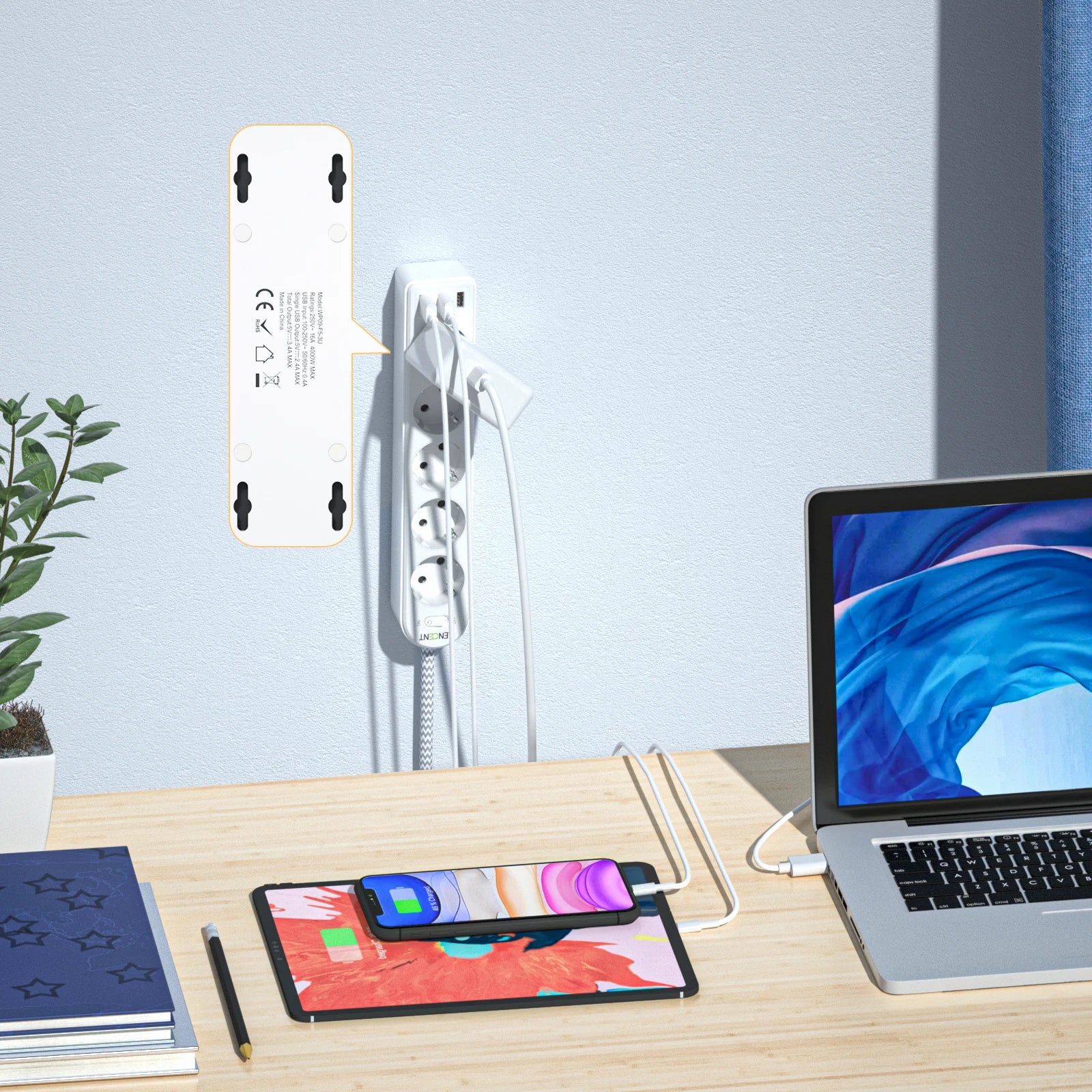 LENCENT - Ổ Cắm Đa Năng 8 Trong 1, 5 Ổ Cắm, 3 USB