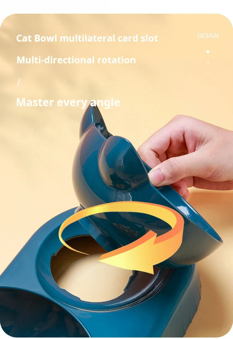 Pet Bowls With Water Feeder, 3 In 1 Ear Design Tilted Cat Water And Food Bowl Set With Gravity Water Bottle For Neck Protection - Daisan Mart