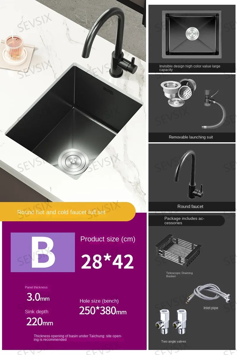 304 stainless steel Kitchen handmade small sink, single sink, vegetable washing basin, under counter, island counter, water bar - Daisan Mart