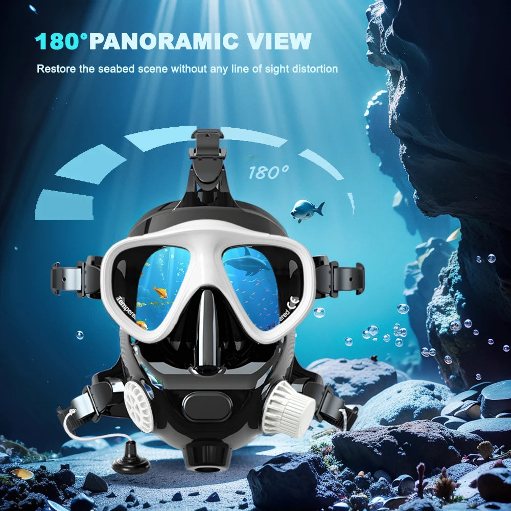 The Full Face Diving Mask with Camera Mount, Full Face Snorkel Mask for Adults Compatible with Above 1L Scuba Diving Tank，Unisex