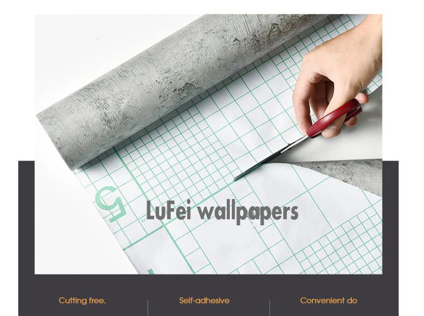 PVC Retro Cement Grey Waterproof Self-adhesive Wallpaper Hotel Cafe Library Living Room Bedroom Wall Renovation Vinyl Stickers