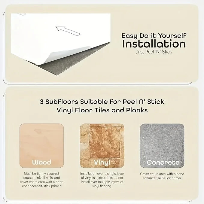12-Pack Self-Adhesive Vinyl Floor Tiles, Waterproof Peel &amp; Stick Wood Look PVC Flooring for Bedroom Living Room Home Decor