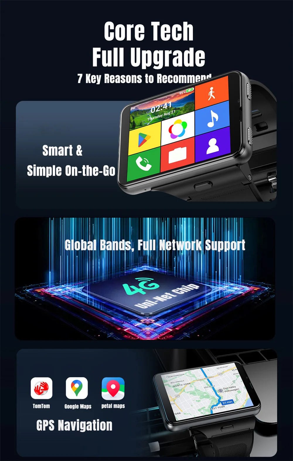 Đồng Hồ Thông Minh 4G Android 11, Camera Kép, GPS