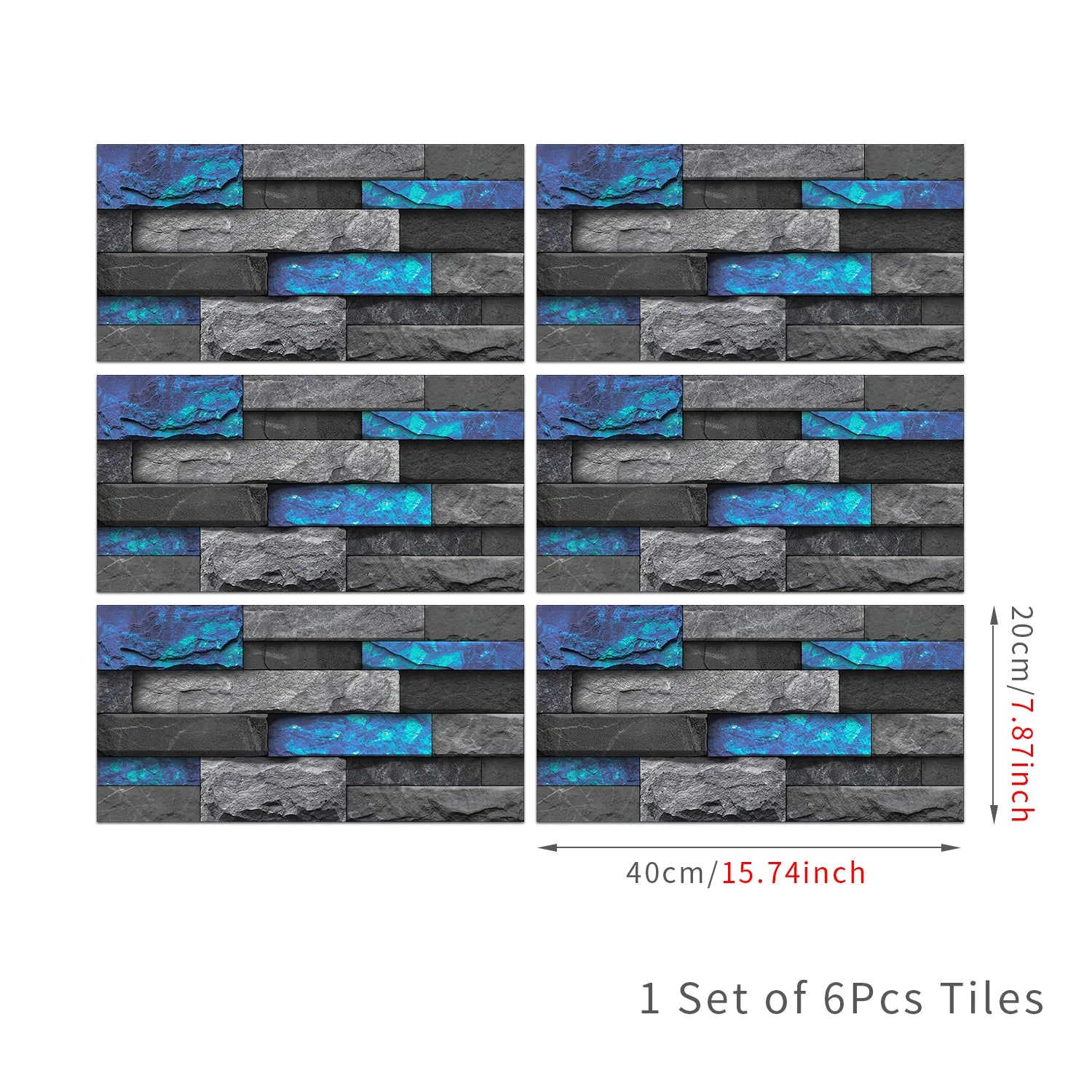 6Pcs 3D Self-Adhesive Wall Sticker 30x15cm Oil Proof Waterproof Brick Stone Imitation Brick Tile Stone Particle Wallpaper Decals
