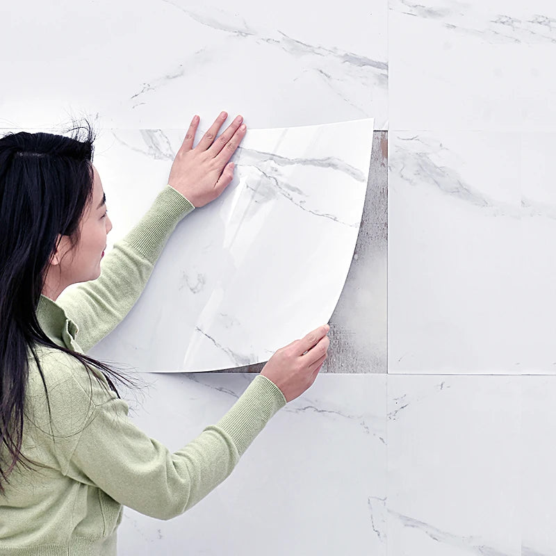 Simulated Marble Tile Floor Sticker PVC Waterproof Self-adhesive for Living room Toilet Kitchen Home Floor Decor 3d Wall sticker
