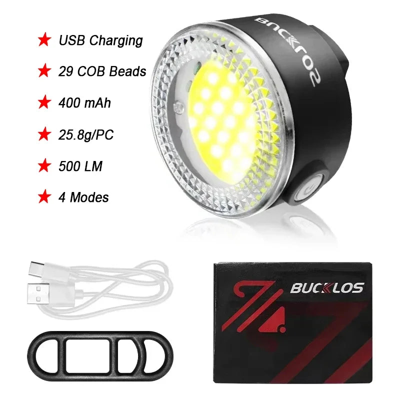 BUCKLOS COB LED Bicycle Light Waterproof USB Rechargeable 1100mAh