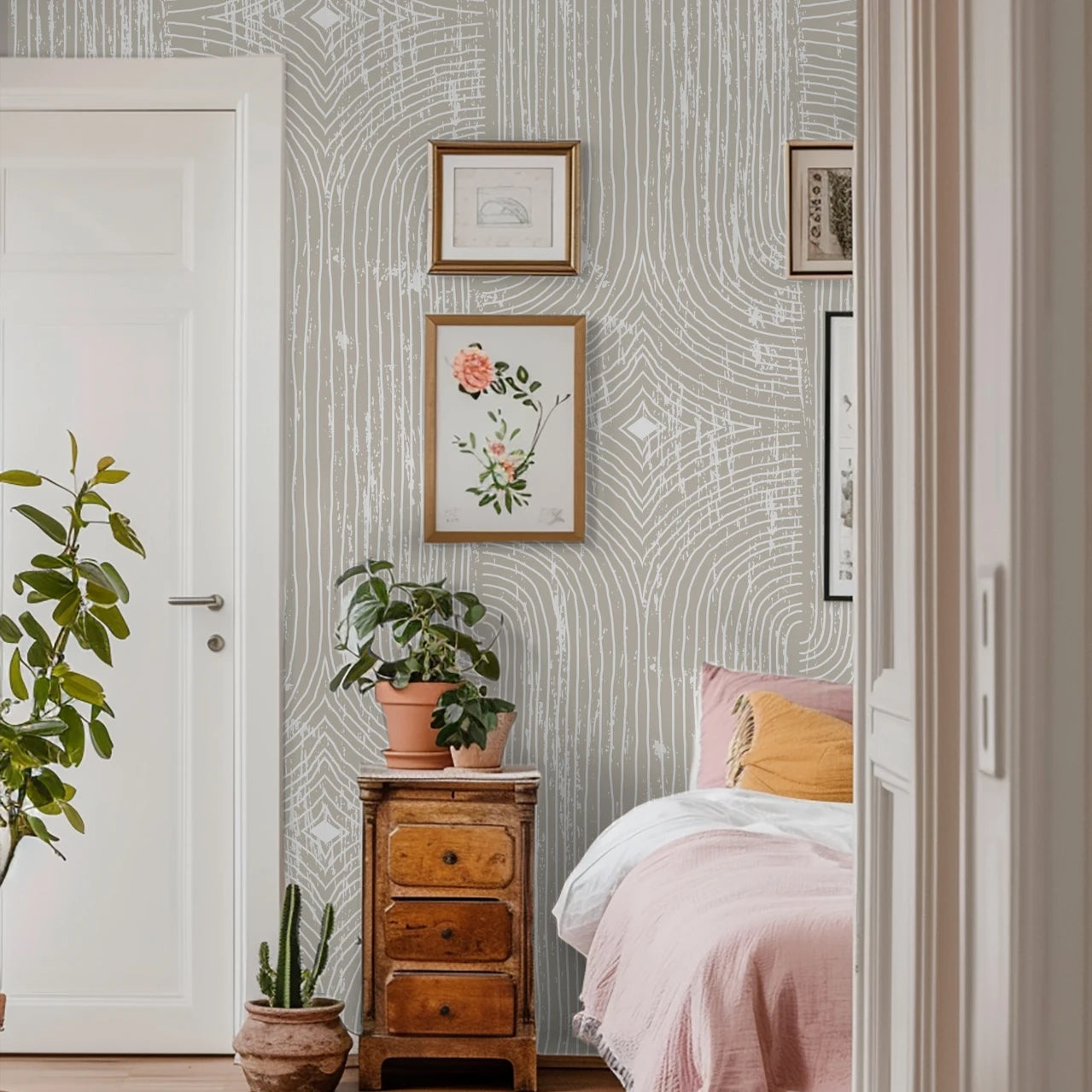 Boho Dark Grey Peel and Stick Wallpaper Geometric Arches Contact Paper Removable Wall Paper for Kitchen Walls Cabinet Drawer