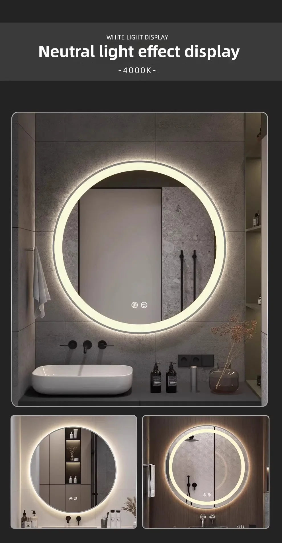 50CM Smart LED Mirror Anti-Fog Touch Wall Mounted