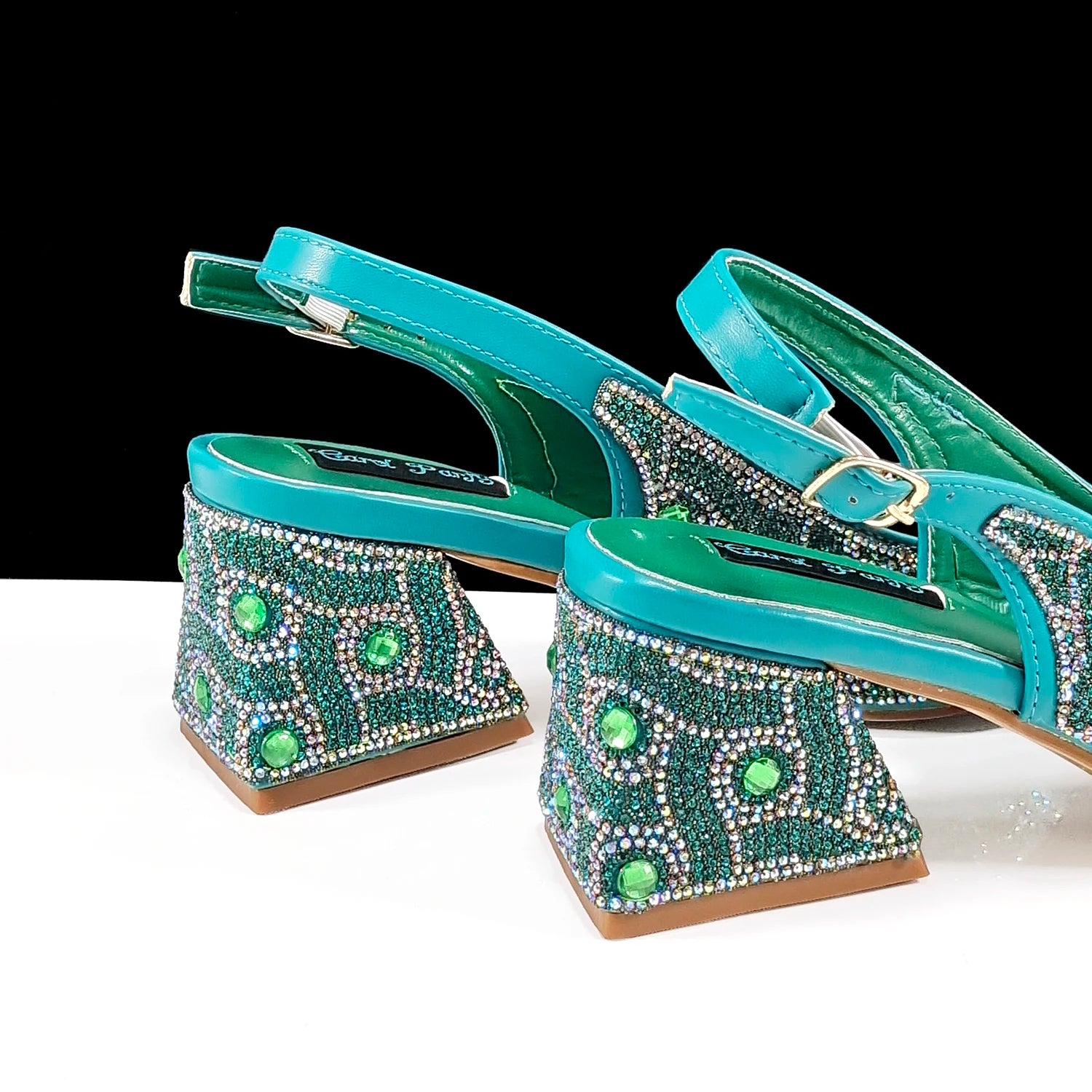 2024 Rhinestone Shoes and Bag Set - Trendy Green