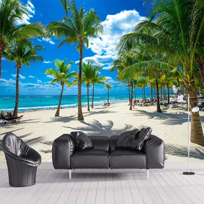 Custom 3D Photo Wallpaper Seaside Coconut Tree Beach Scenery Wall Mural Wall Paper For Living Room Papel De Parede 3D Paisagem