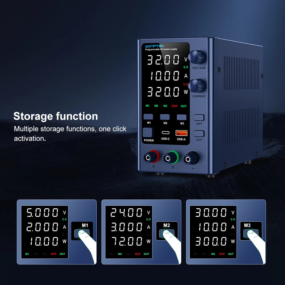 Wanptek Laboratory Power Supply Adjustable 30V 10A 60V 5A 120V 3A with USB Fast Charging Encoder Adjustment Lab DC Power Supply