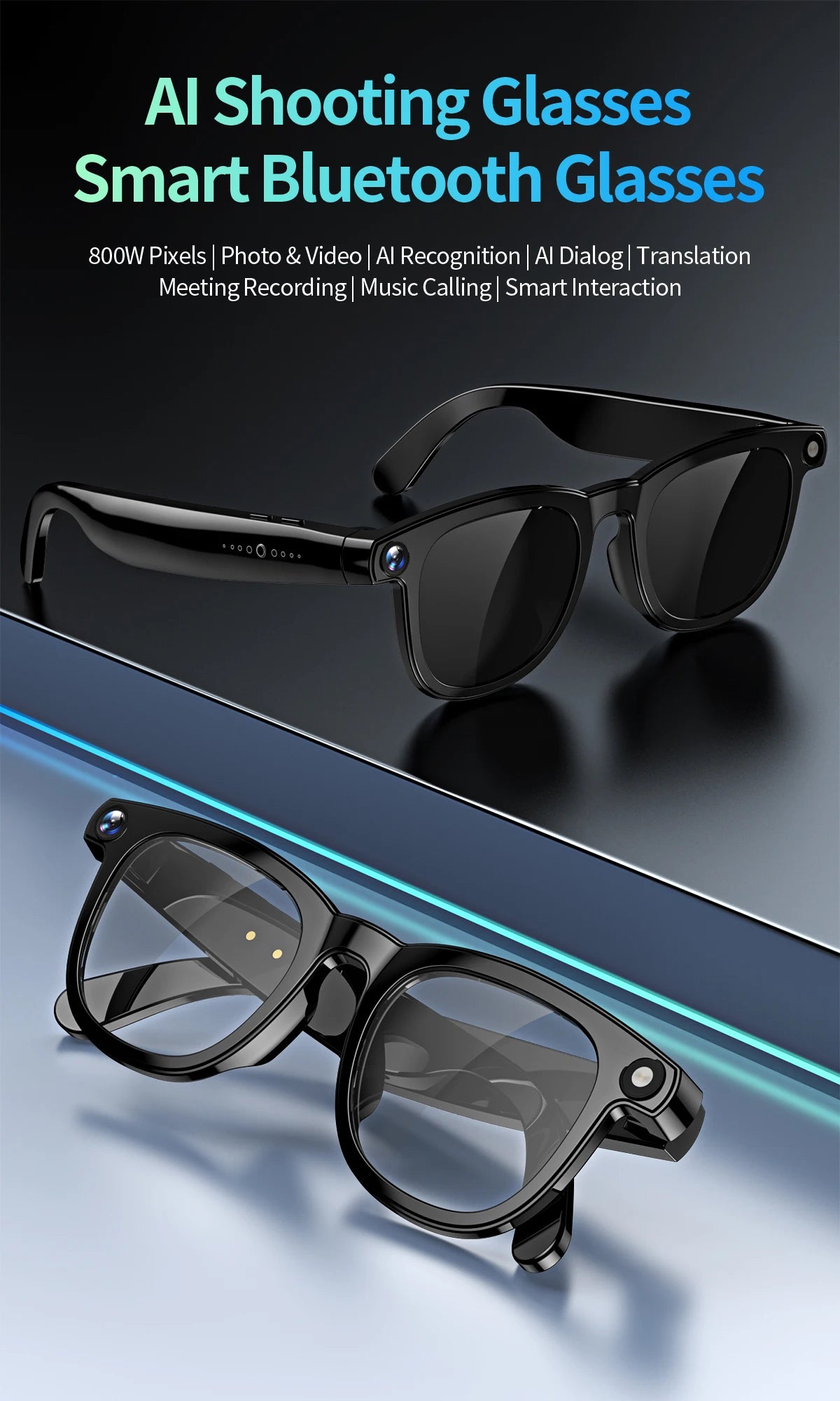 LIGE AI Smart Glasses 8MP HD Camera Video Bluetooth Call 270mAh Voice Control Identify Objects Translate Sunglasses Lenses Gifts