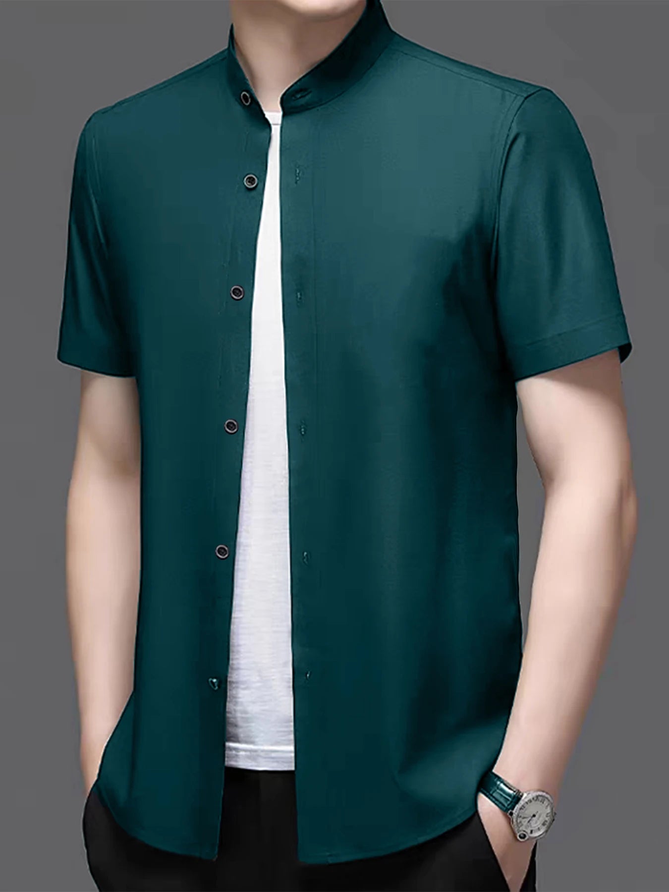 Áo Sơ Mi Nam Cổ Đứng Lịch Lãm Hè Công Sở Cao Cấp