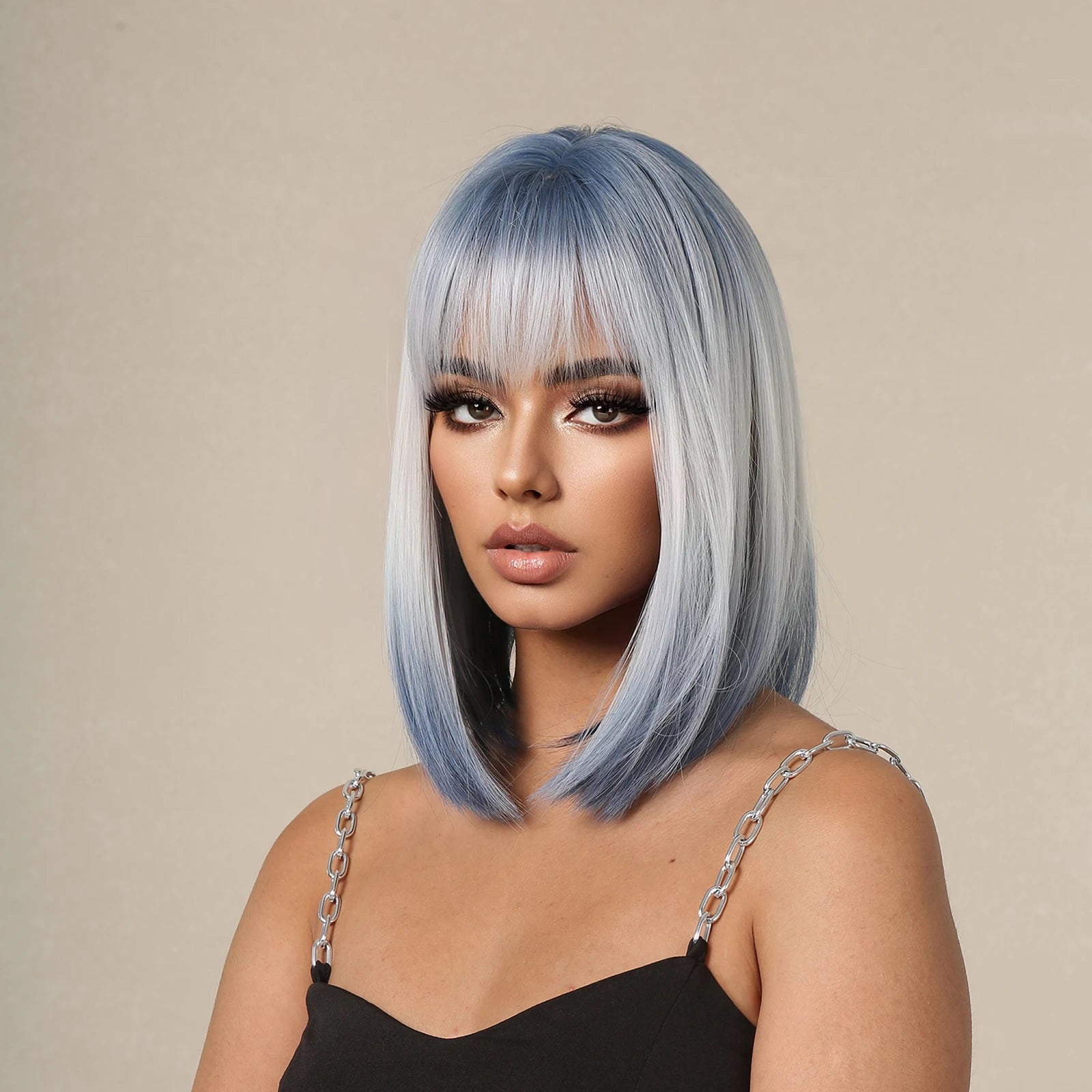 Ombre Xanh Trắng Tóc Giả Ngắn Cosplay Mái Thẳng - Daisan Mart