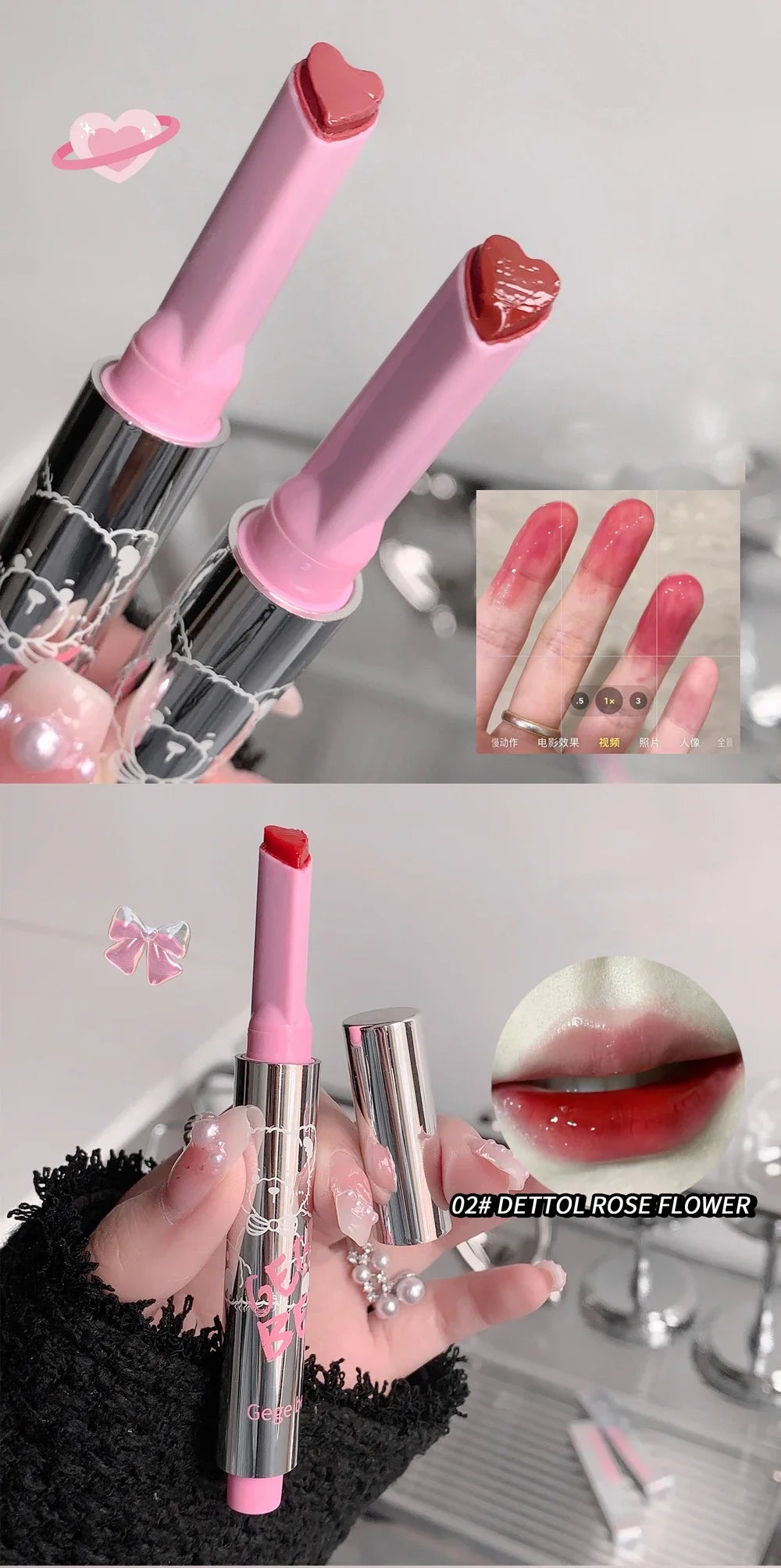 Son Thạch Dưỡng Ẩm Hình Tim Ánh Nước Pha Lê