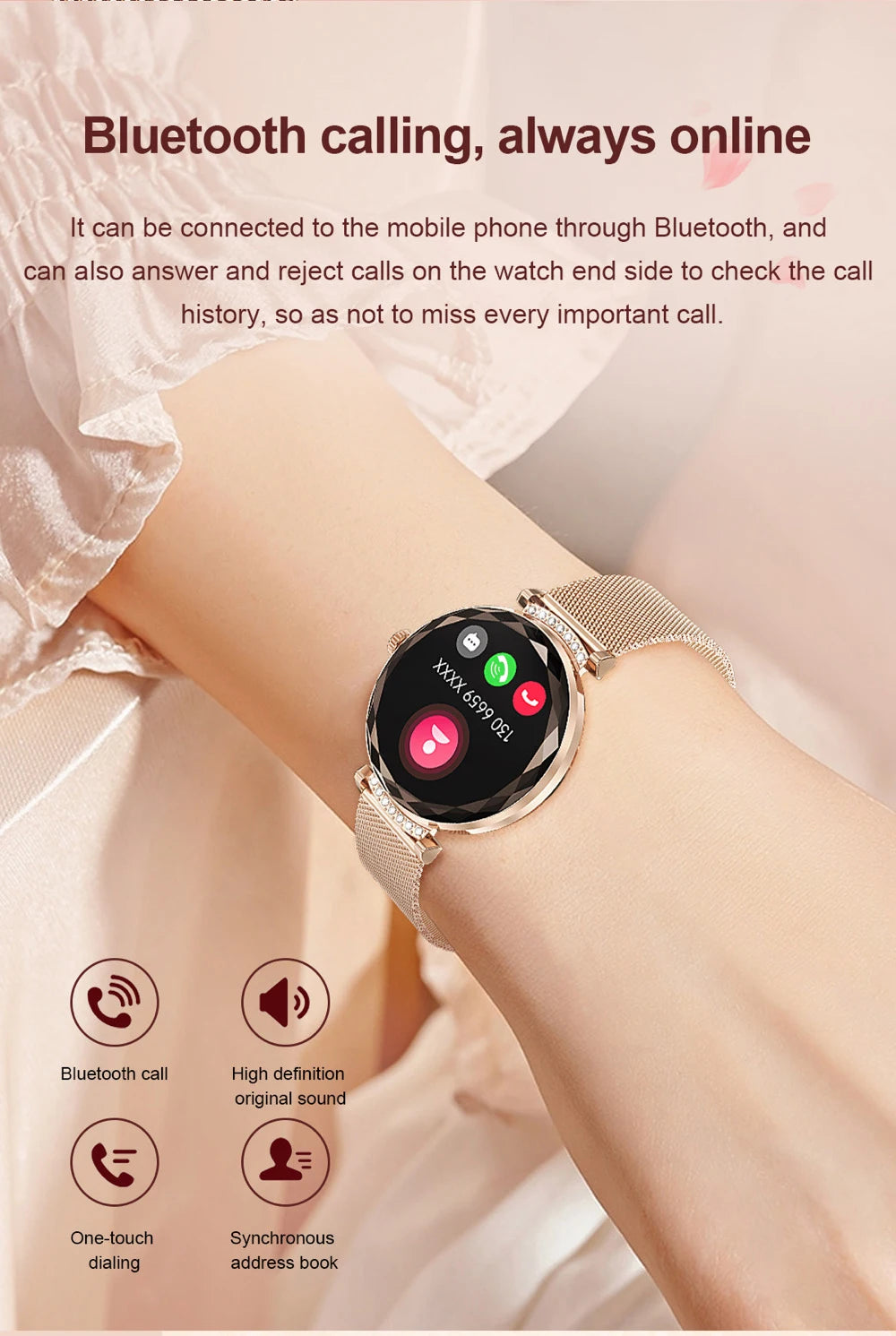 Đồng hồ thông minh nữ AMOLED 1.19 chống nước IP68