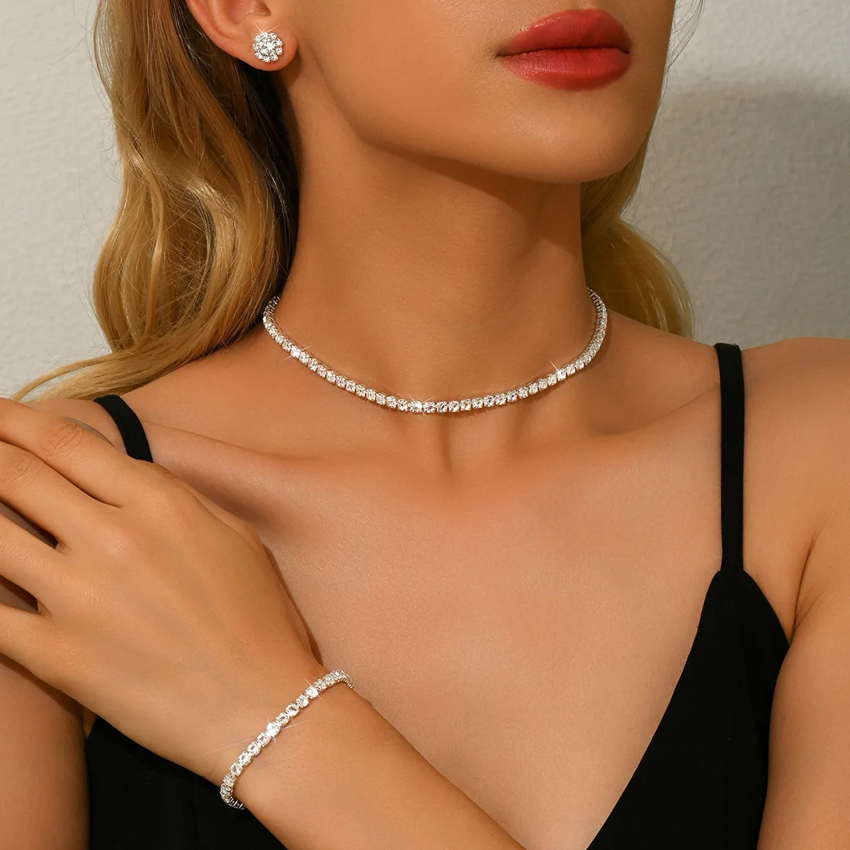 Elegant Bridal Jewelry Set - Bracelet, Earrings, Bracelet