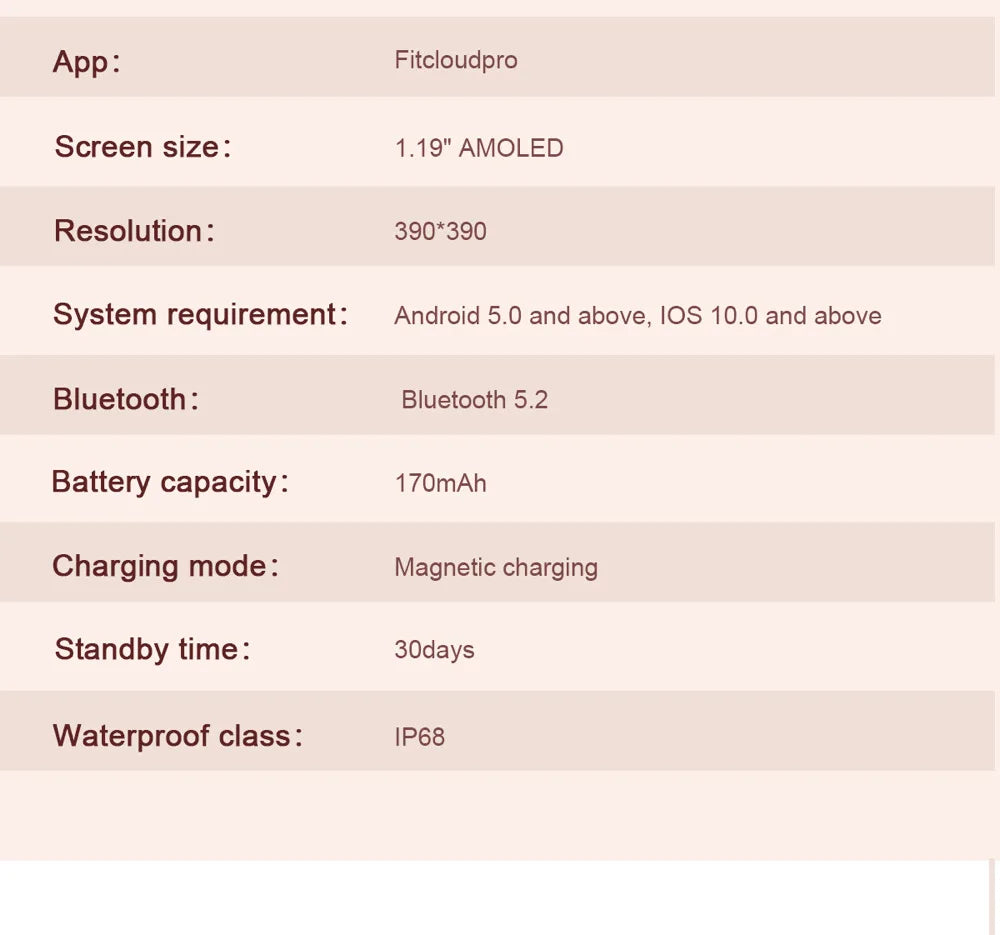 Đồng hồ thông minh nữ AMOLED 1.19 chống nước IP68