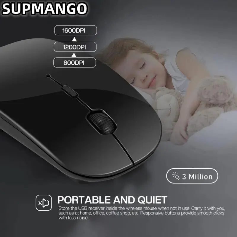 Silent wireless gaming mouse, magic rechargeable battery
