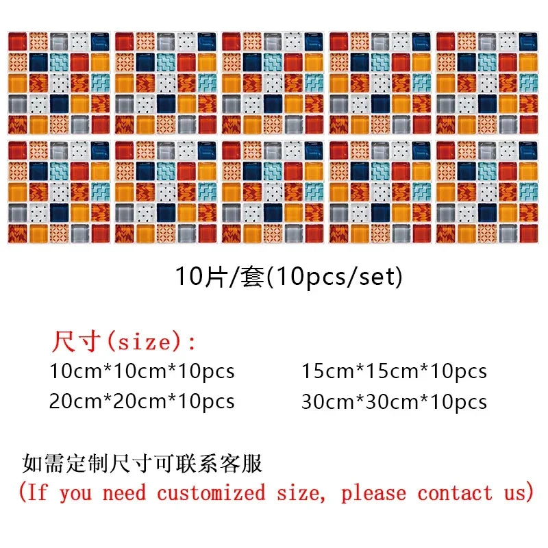 Colorful Marble Mosaic Wall Panels, 10PCS 10/15/20/30cm PVC Tiles, Peel &amp; Stick Oil-Proof Kitchen Wardrobe Art, Modern Home