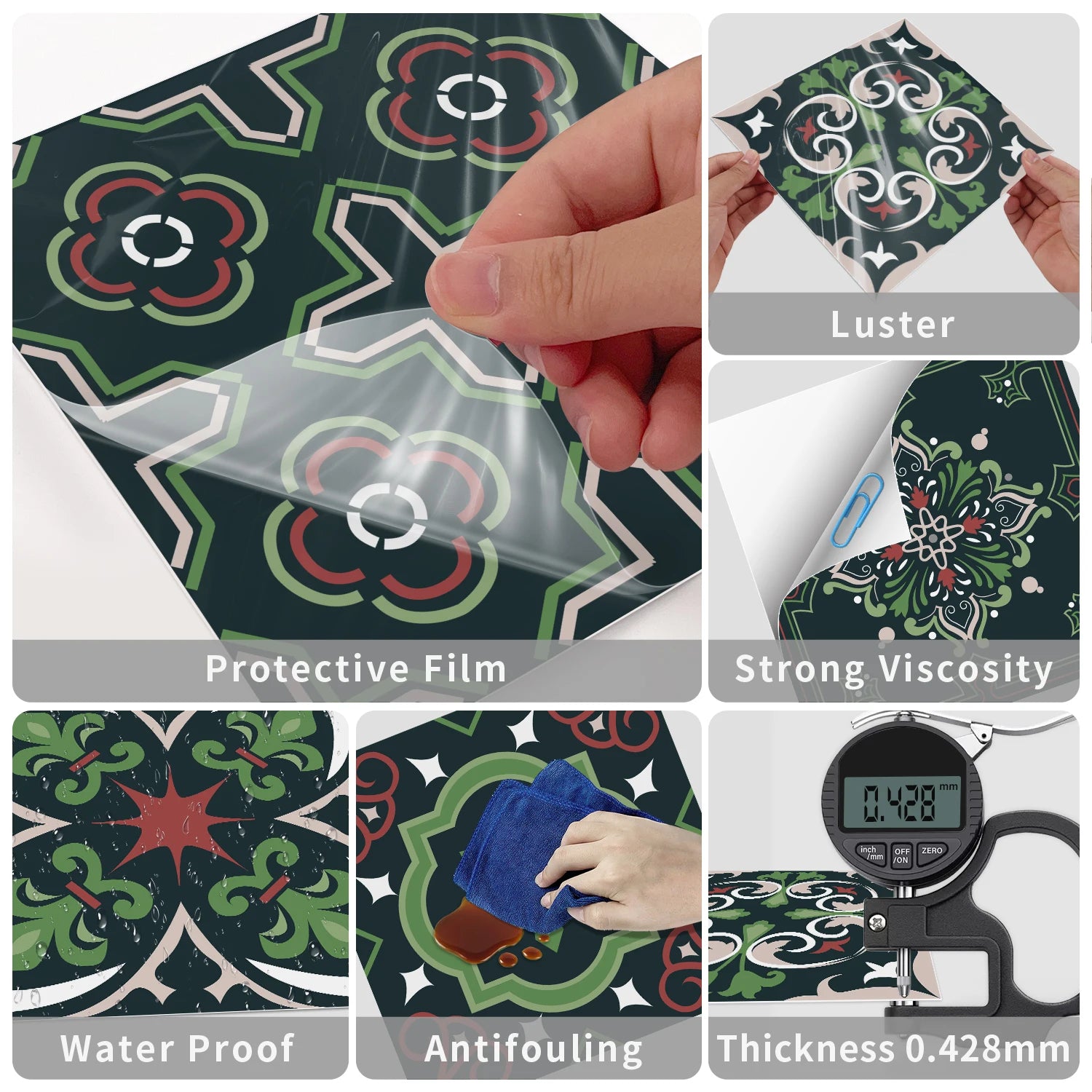 24 pieces of Mandala Pattern Glossy Self-adhesive Tile Stickers for Kitchen and Bathroom Removable Waterproof 3D Wall Decal