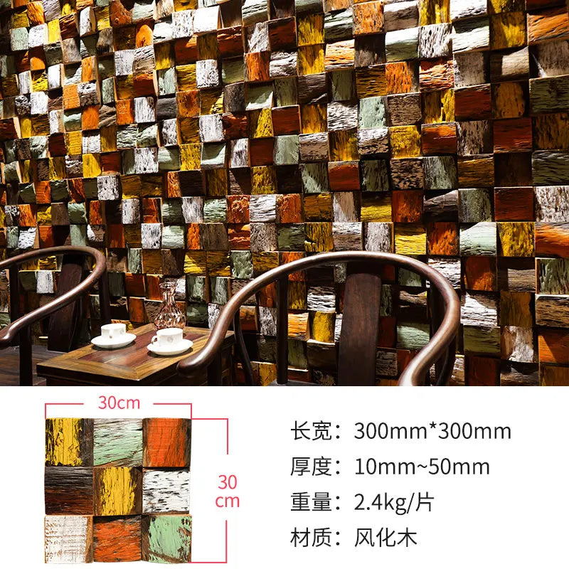 Wallpapers Home Decor Partition Black Walnut Wood Mosaic TV Background Wall Weathered Finish Eco-Friendly Rustic Style